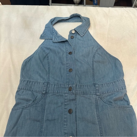 Free People Sami Light Blue denim chambray halter Mini Dress 51869 - Picture 9 of 16
